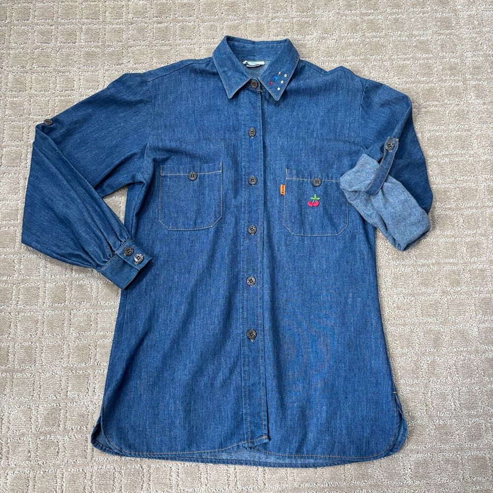 Levi’s Orange Tab Vintage Chambray Button Up Shirt Womens M Blue 60s 70s Retro